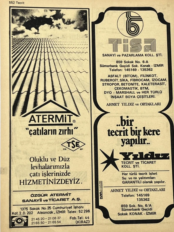 İzmir 1982-1983 Meslek Reklam İlanı Efemera S551 - Resim 2