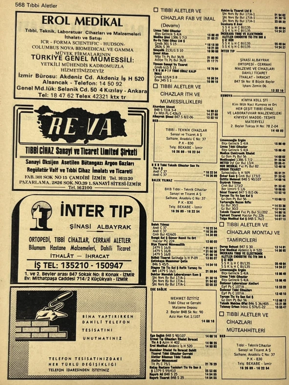 İzmir 1982-1983 Meslek Reklam İlanı Efemera S567 - Resim 2