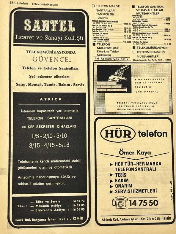 İzmir 1982-1983 Meslek Reklam İlanı Efemera S557 - Resim 2