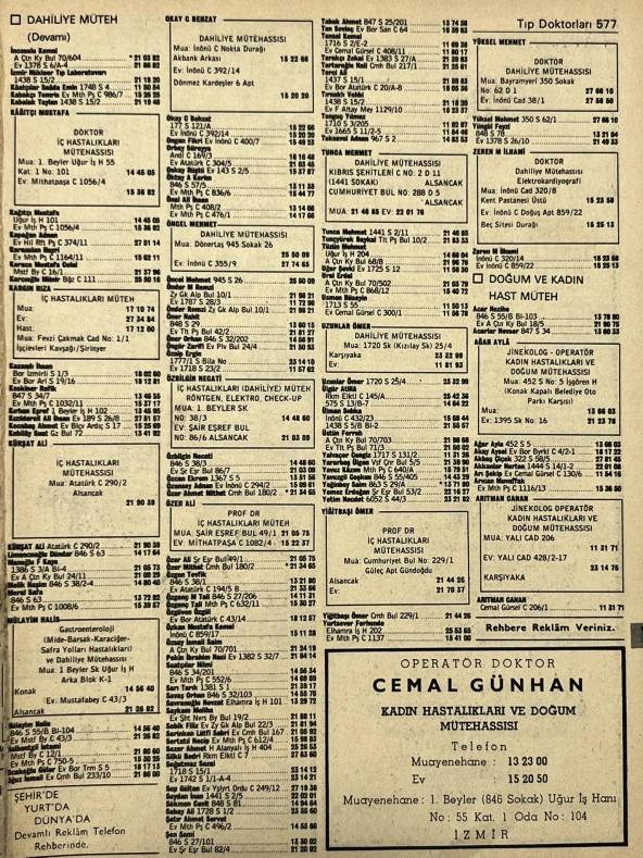 İzmir 1982-1983 Meslek Reklam İlanı Efemera S577 ürün görseli 1