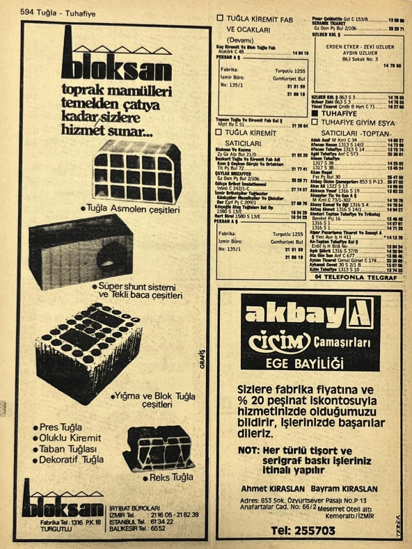 İzmir 1982-1983 Meslek Reklam İlanı Efemera S593 - Resim 2