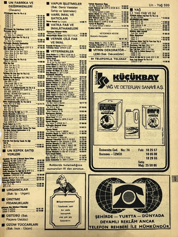 İzmir 1982-1983 Meslek Reklam İlanı Efemera S599 ürün görseli 1