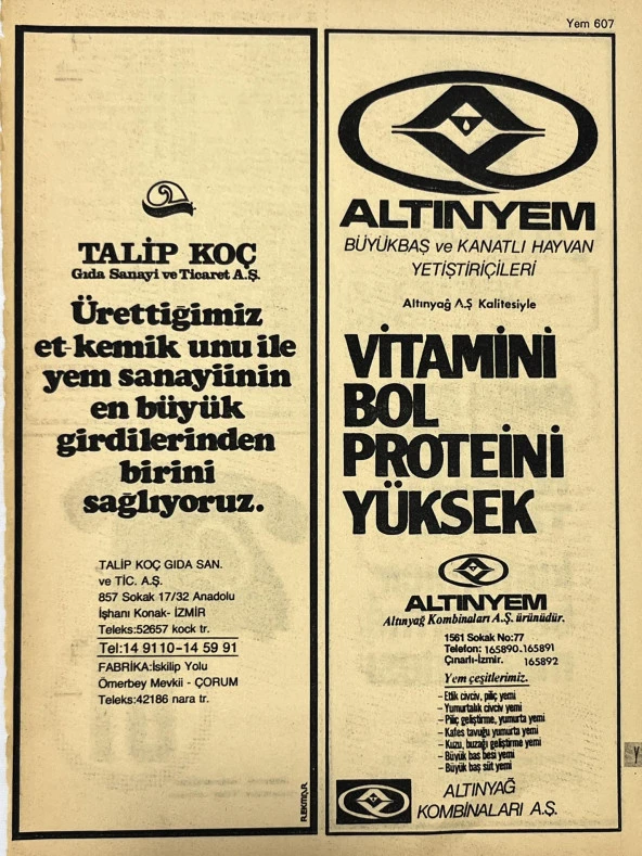 İzmir 1982-1983 Meslek Reklam İlanı Efemera S607 ürün görseli