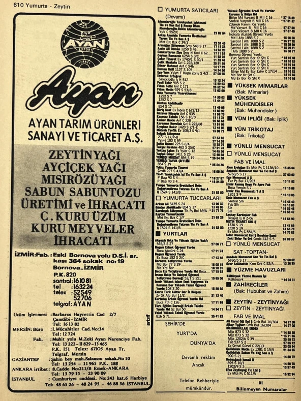 İzmir 1982-1983 Meslek Reklam İlanı Efemera S609 - Resim 2