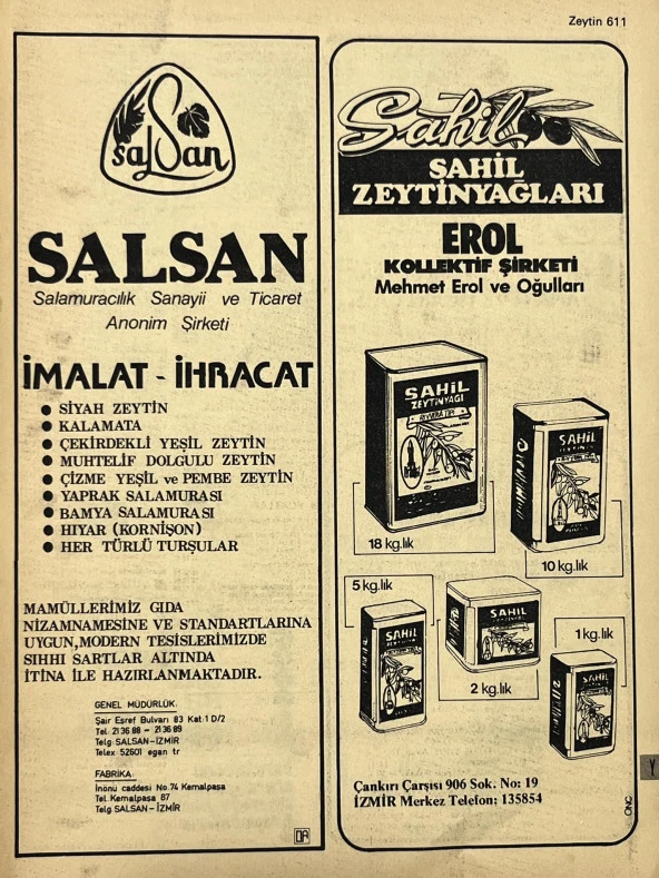 İzmir 1982-1983 Meslek Reklam İlanı Efemera S611 ürün görseli 1