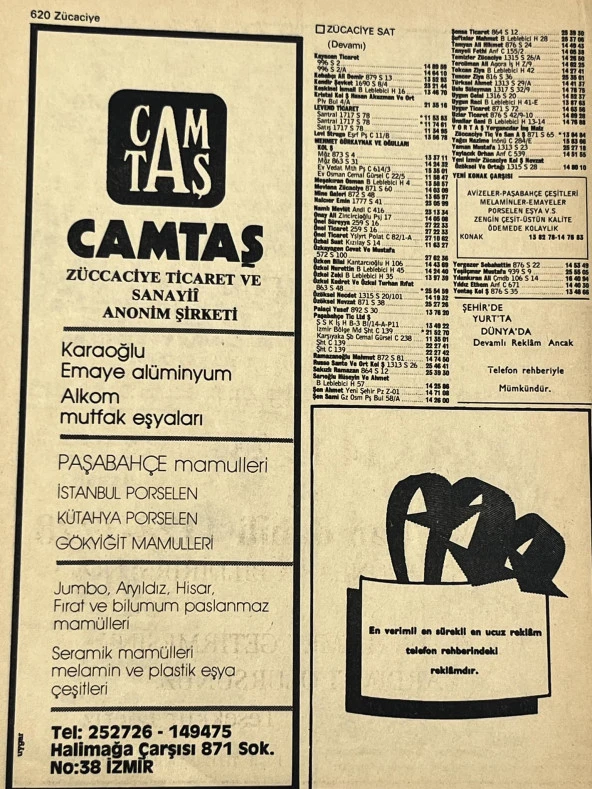 İzmir 1982-1983 Meslek Reklam İlanı Efemera S619 - Resim 2