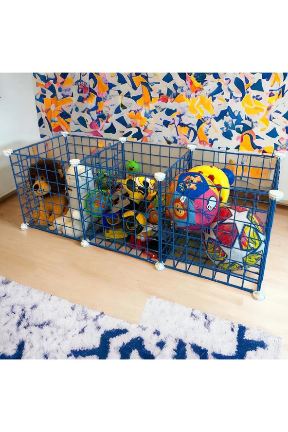 3 Bölmeli Tel Küp Çok Amaçlı Organizer Raf Mavi 33cm Mutfak, Oyuncak, Kiler, Depolama Rafı - 3