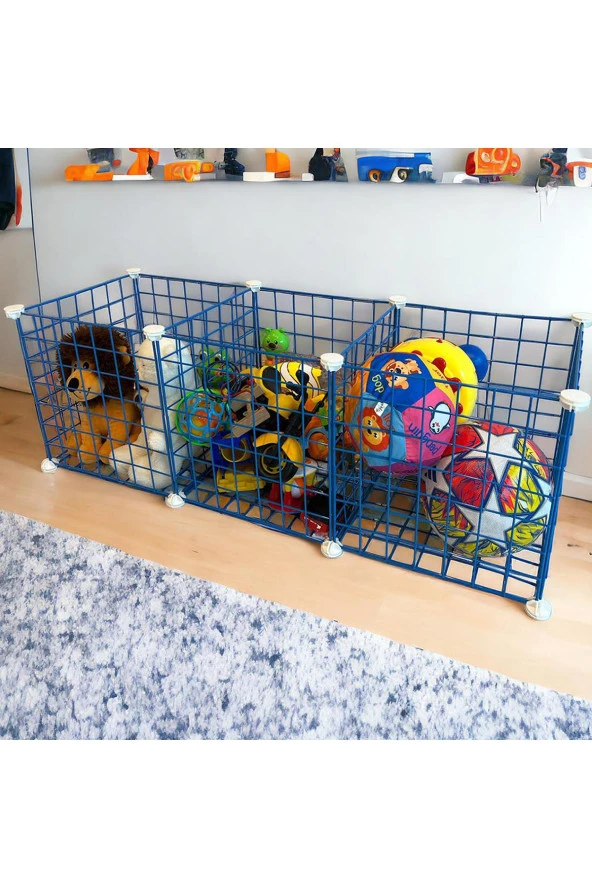 3 Bölmeli Tel Küp Çok Amaçlı Organizer Raf Mavi 33cm Mutfak, Oyuncak, Kiler, Depolama Rafı - 4