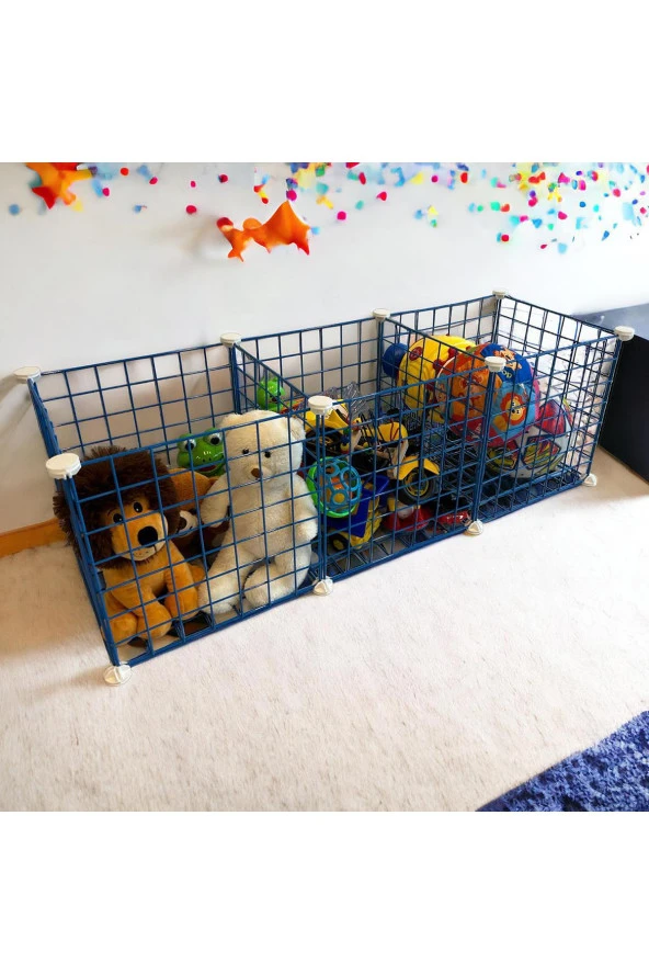 3 Bölmeli Tel Küp Çok Amaçlı Organizer Raf Mavi 33cm Mutfak, Oyuncak, Kiler, Depolama Rafı - 5