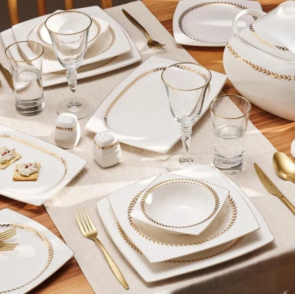 Emsan Başak Gold Fıne Bone Yemek Takımı 60 Parça Kare