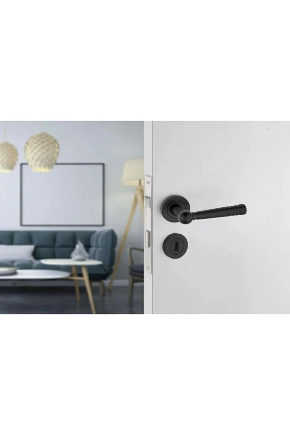 Osmanlı Rozetli Mat Siyah Oda Kapı Kolu 1 Takım - Resim 2