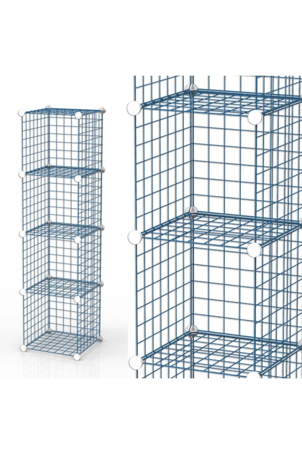 4 Bölmeli Tel Küp Çok Amaçlı Organizer Raf Mavi 33cm Mutfak, Oyuncak, Kiler, Depolama Rafı - 9