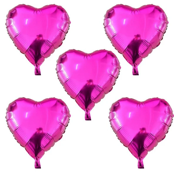 10 İnç Mini Kalp Folyo Balon Fuşya 5 Adet