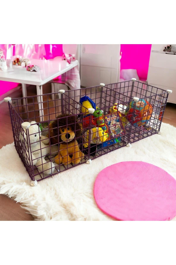 3 Bölmeli Tel Küp Çok Amaçlı Organizer Raf Pembe 33cm Mutfak, Oyuncak, Kiler, Depolama Rafı - 2