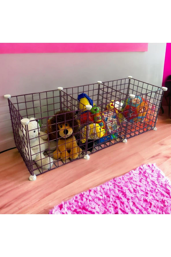3 Bölmeli Tel Küp Çok Amaçlı Organizer Raf Pembe 33cm Mutfak, Oyuncak, Kiler, Depolama Rafı - 3