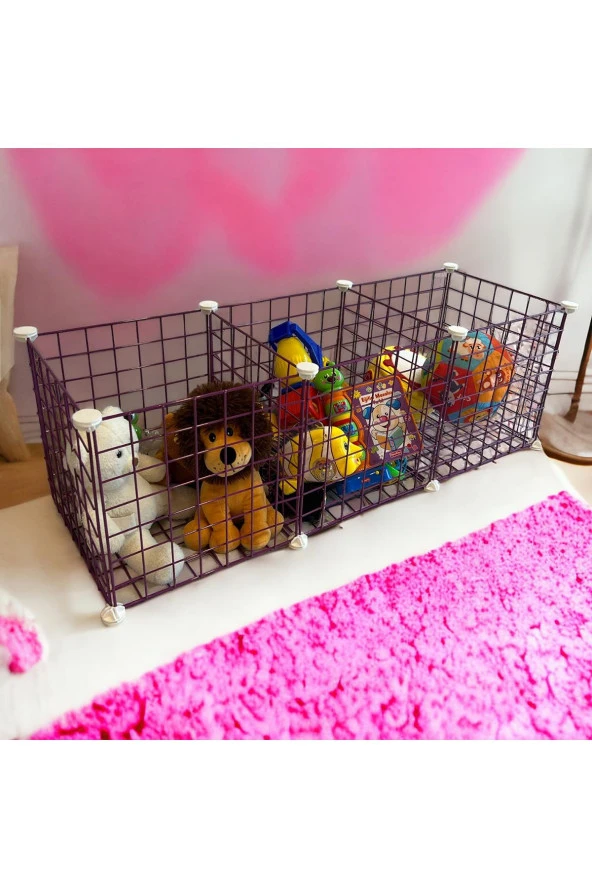 3 Bölmeli Tel Küp Çok Amaçlı Organizer Raf Pembe 33cm Mutfak, Oyuncak, Kiler, Depolama Rafı - 4