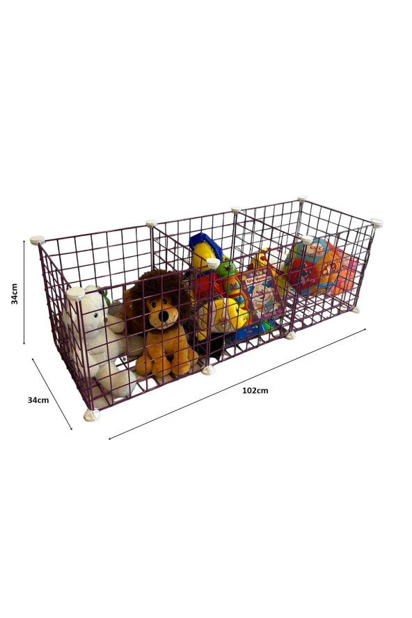 3 Bölmeli Tel Küp Çok Amaçlı Organizer Raf Pembe 33cm Mutfak, Oyuncak, Kiler, Depolama Rafı - 5