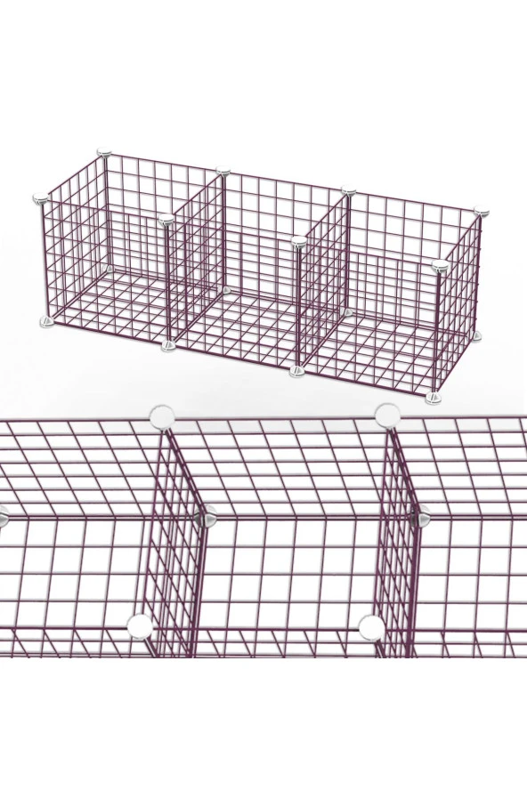 3 Bölmeli Tel Küp Çok Amaçlı Organizer Raf Pembe 33cm Mutfak, Oyuncak, Kiler, Depolama Rafı - 6