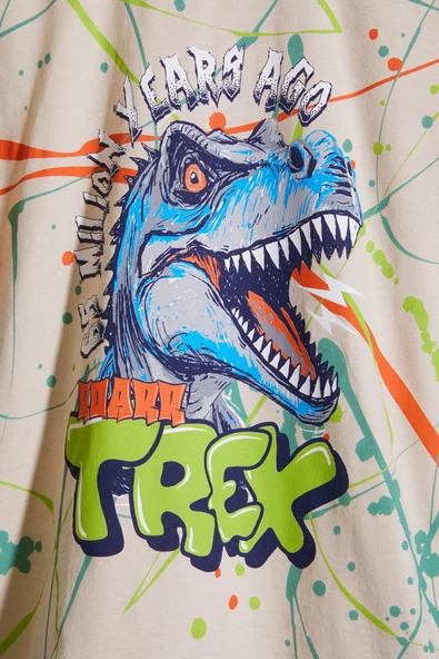 Yeşil T-rex Baskılı Yazılı Erkek Çocuk Şortlu Takım 18708 - 2
