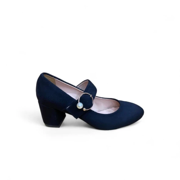 Kadın Klasik Topuk Günlük Ayakkabı Siyah Süet Tokalı