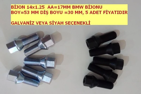 Bmw Bijonu M14x1.25 Dış Boyu 30mm - Aa=17mm Galvaniz Veya Siyah Siyah ürün görseli