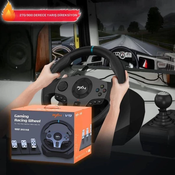Cosmostech PXN V9 Gaming Racing Wheel 3 Pedallı ve Vitesli PC, PS4, PS3, Switch, Xbox ONE, Xbox Series X/S Uyumlu Oyuncu Direksiyonu - Resim 4
