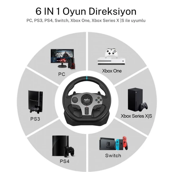 Cosmostech PXN V9 Gaming Racing Wheel 3 Pedallı ve Vitesli PC, PS4, PS3, Switch, Xbox ONE, Xbox Series X/S Uyumlu Oyuncu Direksiyonu - Resim 5