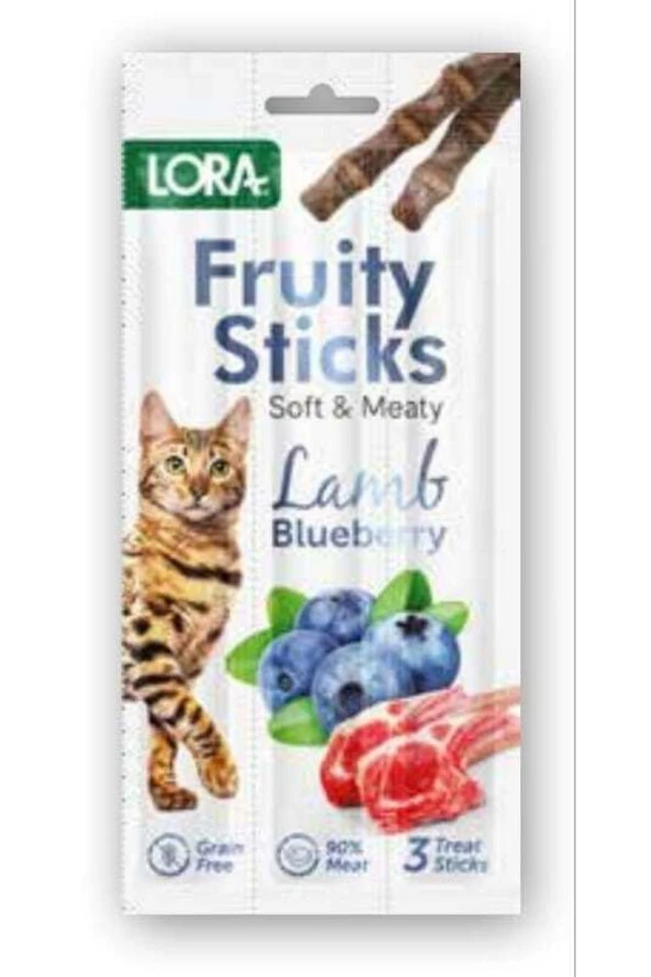 Lora Fruity Sticks Kedi Ödül Çubuğu (Kuzulu & Yaban Mersinli) (3Çubuk x 5Gr) x2Paket