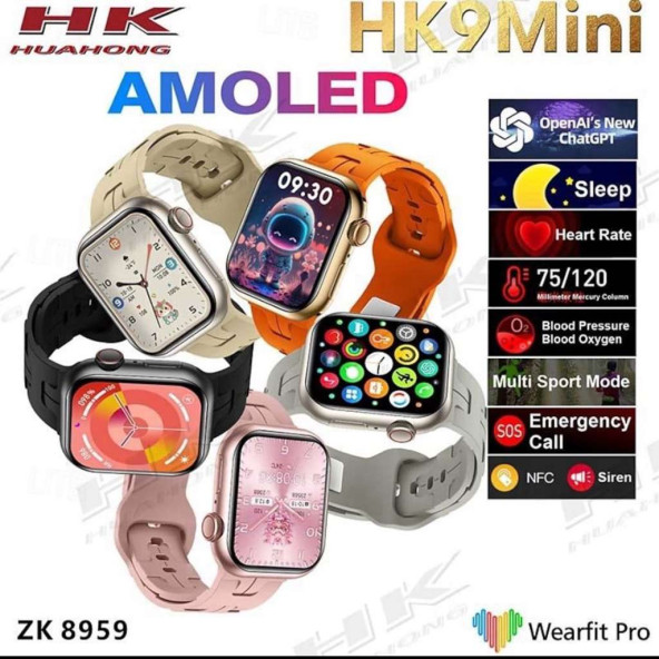 HEDİYELİK BAYAN SAAT HK9 Mini Akıllı Saat SİYAH Renk KORDON HEDİYEL