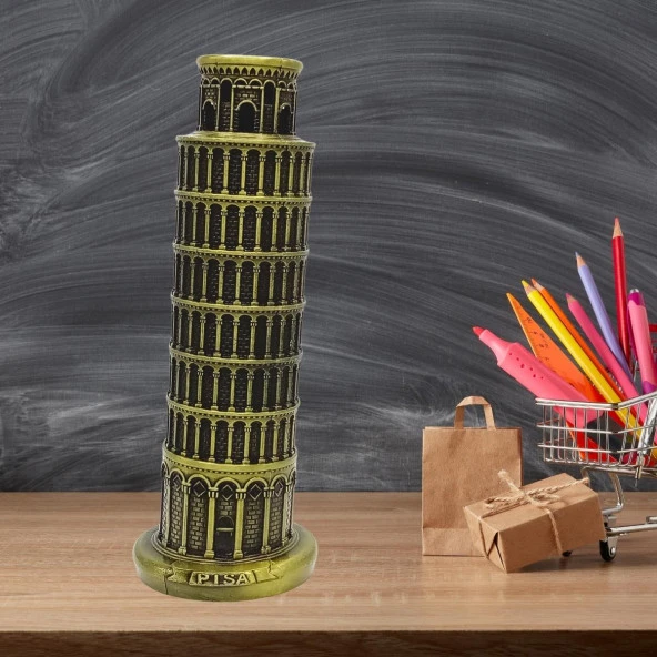 Vintage Metal İtalya Pisa Kulesi Biblo Antik Bronz 18 cm - Resim 4