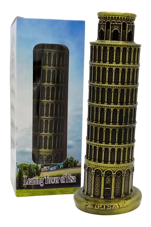 Vintage Metal İtalya Pisa Kulesi Biblo Antik Bronz 18 cm - Resim 6