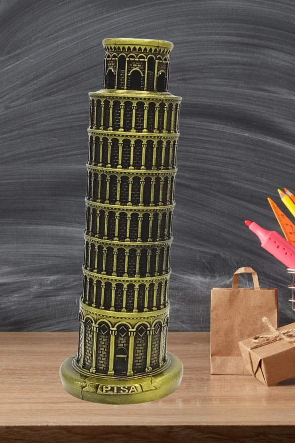 Vintage Metal İtalya Pisa Kulesi Biblo Antik Bronz 18 cm - Resim 7