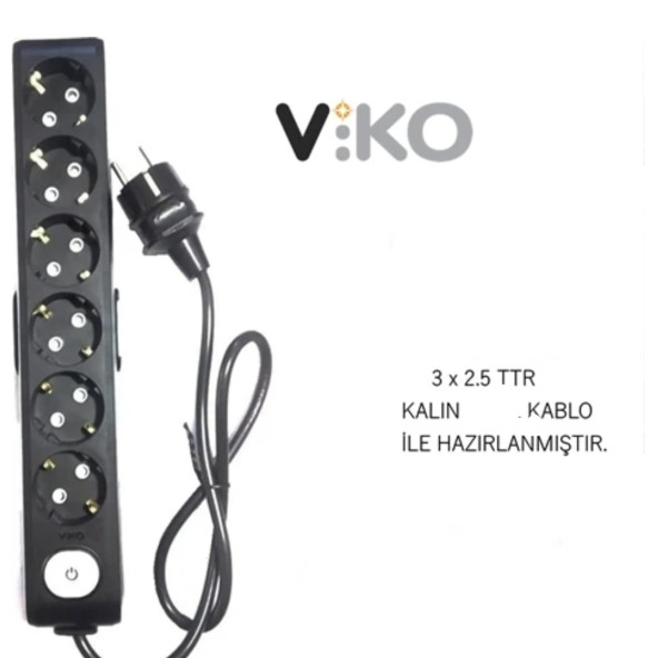 VİKO 6 Lİ 3X2.5 UZATMA SEYYAR KABLO 7 METRE