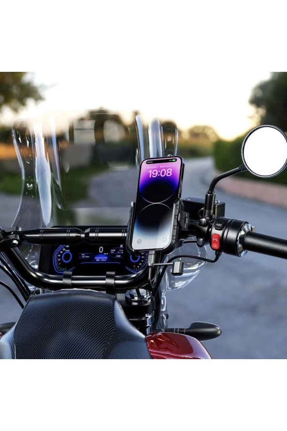 Nukrotech MR PLUS USB-C TYPE-C Şarjlı Klipsli Motosiklet Telefon Tutucu - 3