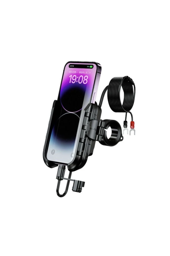 Nukrotech MR PLUS USB-C TYPE-C Şarjlı Klipsli Motosiklet Telefon Tutucu - 4