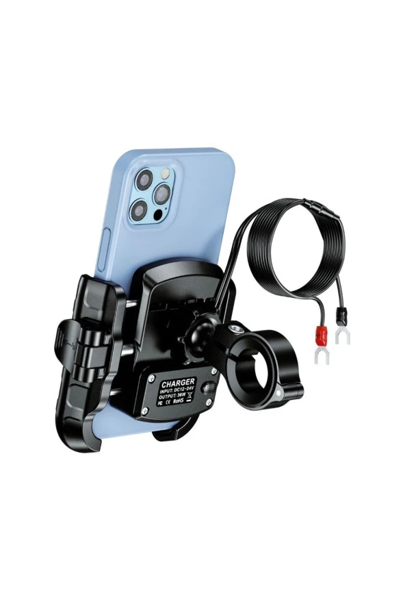 Nukrotech MR PLUS USB-C TYPE-C Şarjlı Klipsli Motosiklet Telefon Tutucu - 5