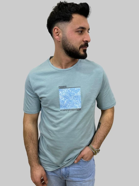 Erkek Paradise Sıfır Yaka Basic Çağla Yeşili Tişört - 5