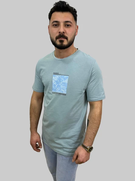 Erkek Paradise Sıfır Yaka Basic Çağla Yeşili Tişört - 2