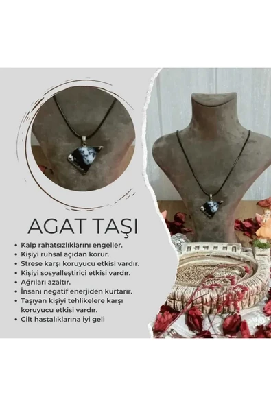 DURUSOY Üçgen Kesim Agat Doğal Taş Kolye - 3