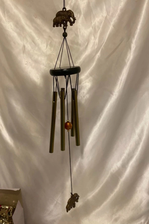 Deprem Zili Çanı Rüzgar Çanı Zili Feng Shui Ejderha Yılı Koruyucu Yin Yang Şık 5 Metal Boru Fil Objeli - Resim 3