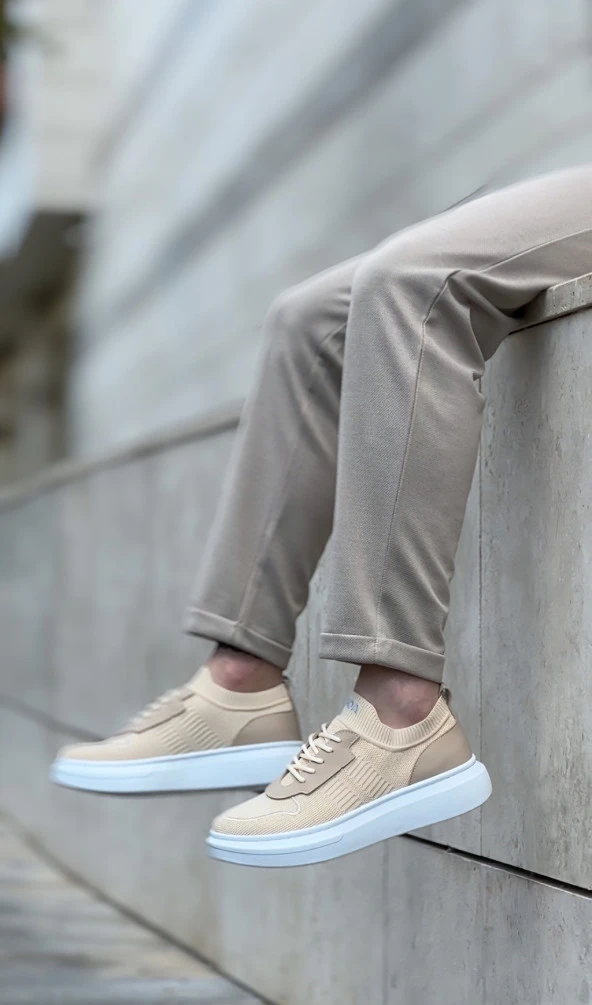 BA0812 Özel Örme Triko Tarz Krem Renk Spor Ayakkabı ürün görseli 1