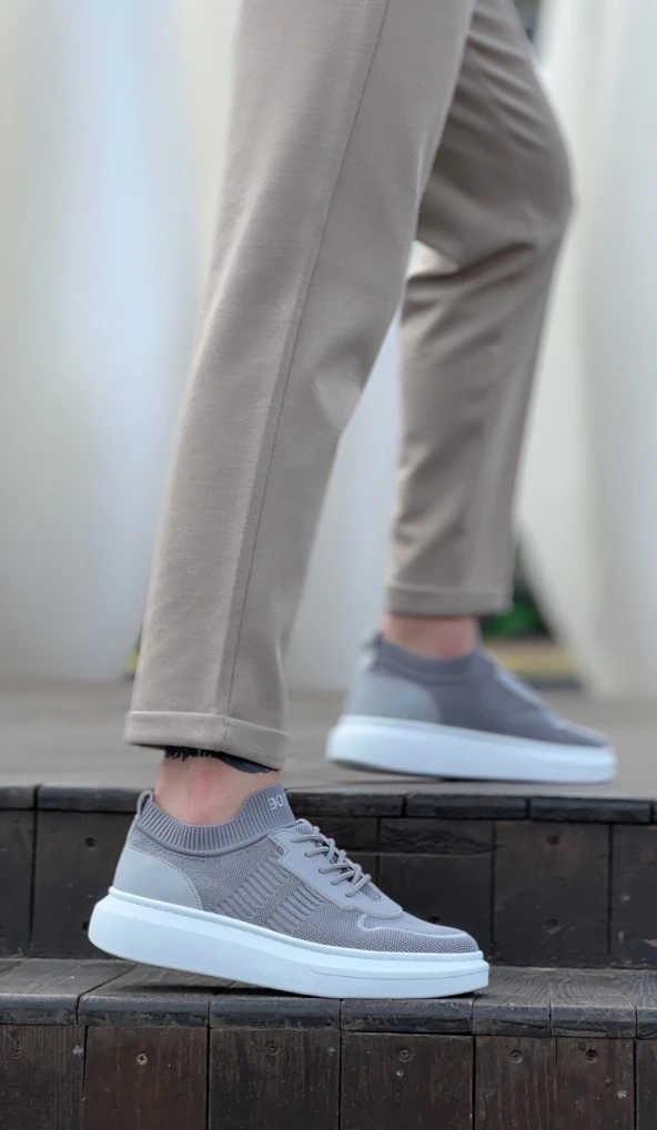 BA0812 Özel Örme Triko Tarz Gri Renk Spor Ayakkabı - Resim 3