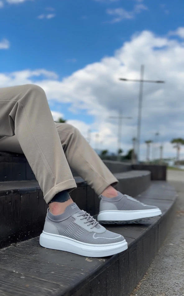 BA0812 Özel Örme Triko Tarz Gri Renk Spor Ayakkabı - Resim 4