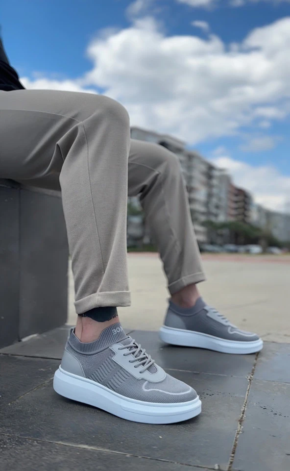 BA0812 Özel Örme Triko Tarz Gri Renk Spor Ayakkabı - Resim 6