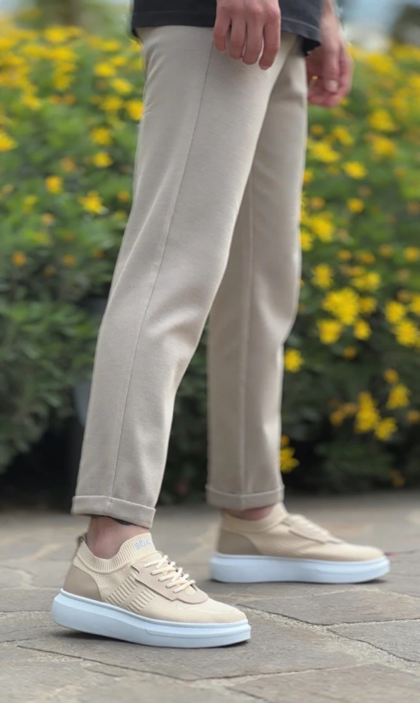 BA0812 Özel Örme Triko Tarz Krem Renk Spor Ayakkabı - Resim 6