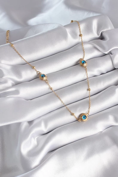 316L Çelik Gold Renk Nazar Boncuk Model Kadın Kolye - TJ-BKO8340 - 2