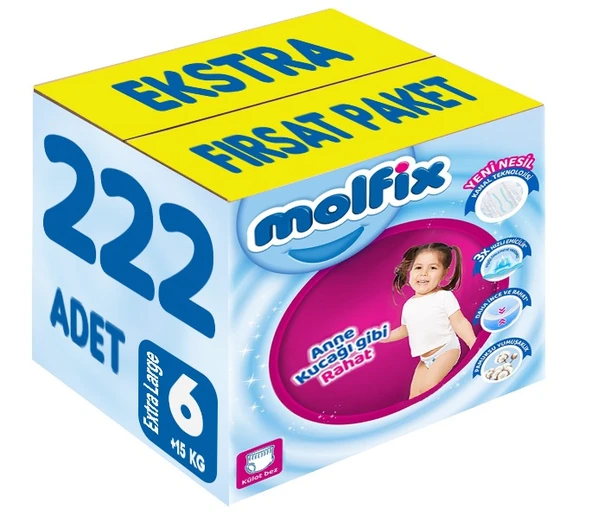 Molfix Külot Bebek Bezi Beden:6 (15+KG) Extra Large 222 Adet Ekstra Fırsat Pk