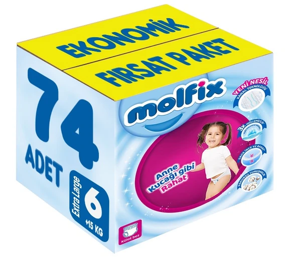 Molfix Külot Bebek Bezi Beden:6 (15+KG) Extra Large 74 Adet Ekonomik Fırsat Pk