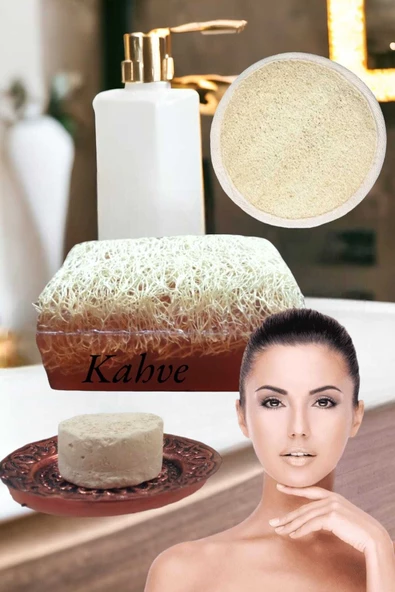3'lü Set Kabak Lifli Kahveli Sabun Peeling Sivilce Leke Akne Ruşur Taşı Lifli Yüz Kesesi - 4