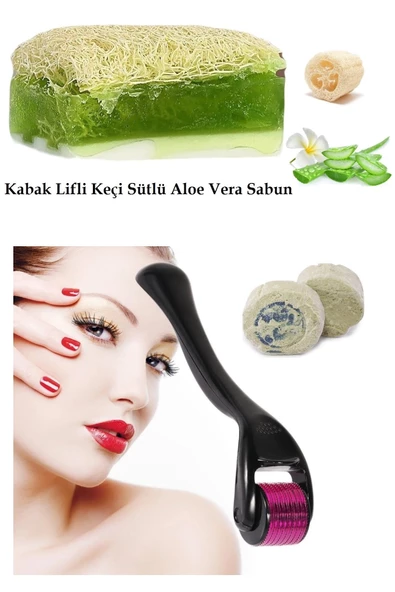 3lü Set Tüm Cilt Temizleme Bakım Taşı Aloe Vera Keçi Sütlü Lifli Sabun Cilt Yenileme Dermaroller